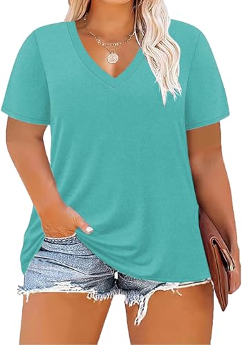 Image of ForHailey Women's Plus Size Short Sleeve Tee Shirt V Neck Basic Ladies Loose Fit T Shirt 1X-5X