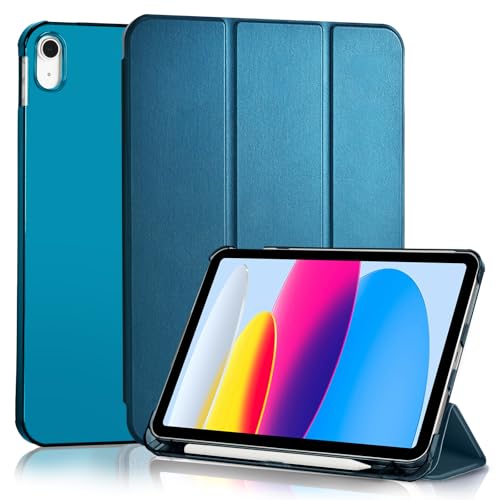 4UBonLife Cover Per iPad (A16) 11a Generazione 11 Pollici 2025, iPad 10a Generazione10,9' 2022 con Portapenna, Custodia Protettiva Sottile con Retro Rigido Traslucido Guscio Case, Blu Pavone