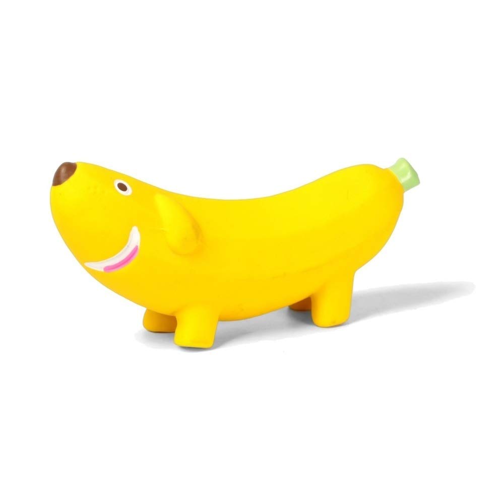 CloverU Dog Squeaky Toys Safe Latex Rubber Dog Chew Molar Toy Interactive Toy for Puppy Small Medium Dogs (Banana)