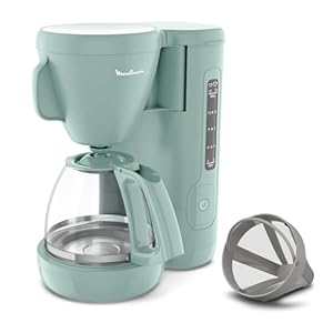 Moulinex Cafetière filtre, 10 à 15 tasses, 1.25 L, Porte-filtre pivotant, Système anti-gouttes, Maintien au chaud, Morning, Eucalyptus, FG2M1310