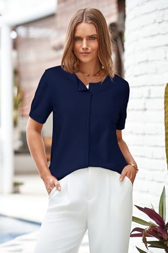 Image of Arach&Cloz Women's Wool Blend Cropped Lightweight Short Sleeve Summer Business Casual Cardigan Tops
