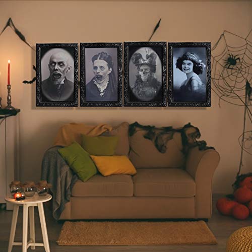 Halloween Decorations 3D Changing Face Expression Moving Portrait Picture Frames For Horror Party Halloween House Decoration- 4 Pack #TOP6