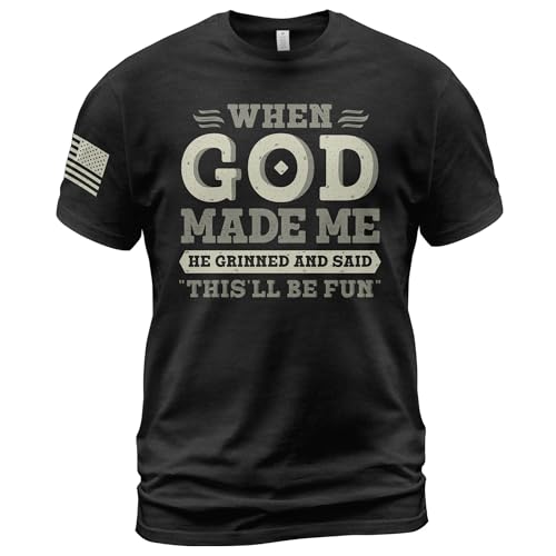 When God Made Me T Shirt, Funny Shirts for Men, American Flag Shirt, Christian Shirts for Men