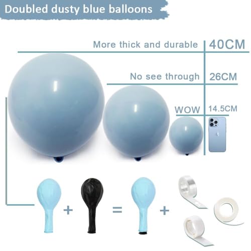 Image of Dusty Blue Balloons Double Stuffed Blue Balloon Garland Arch Kit Different Sizes 18In 12In 5In Latex For Birthday Baby Shower Gender Reveal Neutral Party