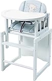 roba Kombi-Hochstuhl, Baby- & Kinderhochstuhl mit verstellbarem Essbrett wandelbar zu Tisch & Stuhl, Holz Hochstuhl weiß, inkl. Sitzverkleinerer 'Heartbreaker'