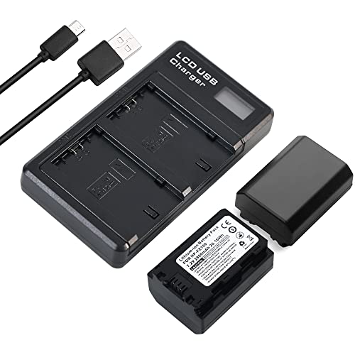 2-Pack 2800mAh NP-FZ100 Battery & Dual-Slot LCD Charger Kit for A7IV A7RV A9III ZV-E10II ZV-E1 FX3 A7III A7SIII - Display, Fast Charging