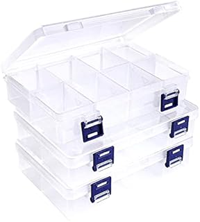 Baven 3Pcs Plastic Jewellery Organiser,Plastic Compartment Box,With 8 Grids Adjustable Compartments Adjustable,Divider Jewellery Box for Beads Earring Tool Box for Fishing Small Accessories(Clear)