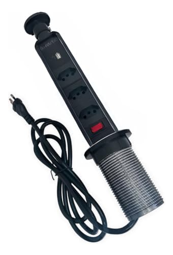 Torre De Tomadas Multiplug com 3 tomadas Usb + Usb C de Embutir Mesa Bancada escritorio (PRETA)
