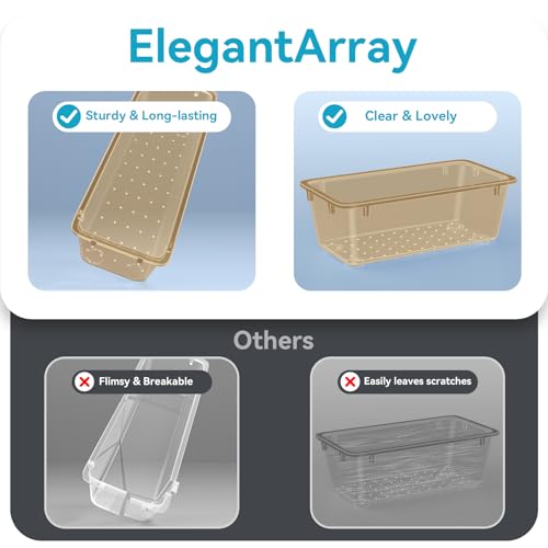 ElegantArray 12 PCS Drawer Organizer Set, 4 Sizes Tool Storage Trays, Clear Plastic Makeup Vanity Organizer and Storage Bins for Stationeries, Multiple Gadgets for Office, Bedroom, Champagne thumbnail 2