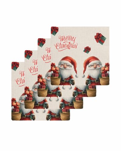 Hokiten Christmas Waffle Kitchen Towels Dishcloths, Xmas Gnomes Red Botanical Red Green Rustic Absorbent Dish Towels | Hand Towels for Bathroom/Bar, 12 x 12 Inch, 4 Pcs