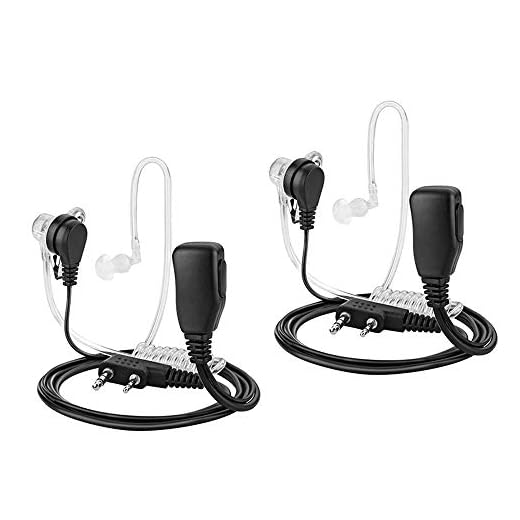 TOMSENN 2-Pin Covert Acoustic Tube Walkie Talkie Earpiece – Two Way Radio Earpiece with a PTT Mic - Compatible with Walkie Talkie Headset Brands (Kenwood, Puxing, Wouxun) – Pack of 2