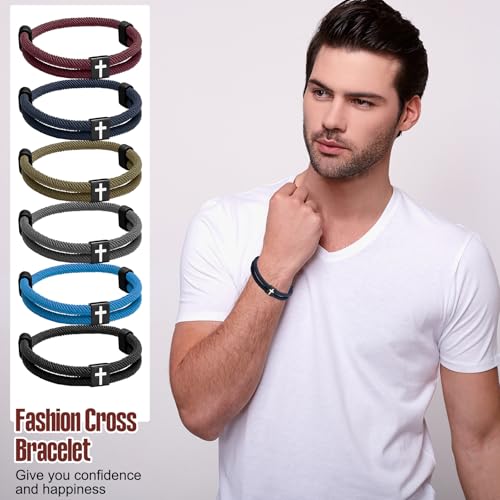 6 Pcs Braided Cross Bracelet Adjustable Rope Jesus Bracelet Christian Religious Gift for Men Women WWJD Wristband Metal Knot3