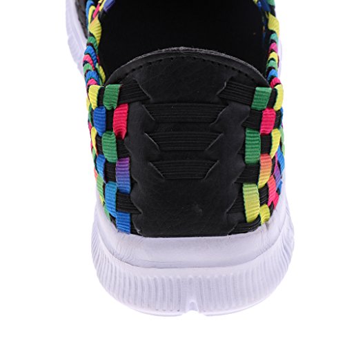 Homyl Tênis feminino casual respirável esportivo tecido sandálias elástico tênis para água - preto c