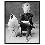 Smoking Boy with Chicken Wall Art decor photo print (11x14)