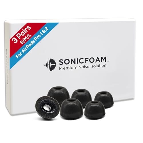 SONICFOAM Lot de 3 paires d'embouts en mousse à mémoire de forme - Isolation sonore de qualité supérieure - Embouts de rechange en mousse pour Airpods Pro...