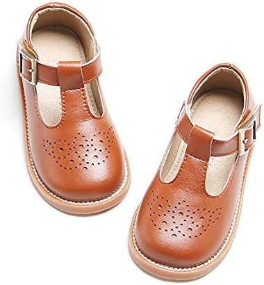 Kiderence Toddler Little Girls Mary Jane Dress Shoes School Oxford for Girls Brown Flats Size 10M