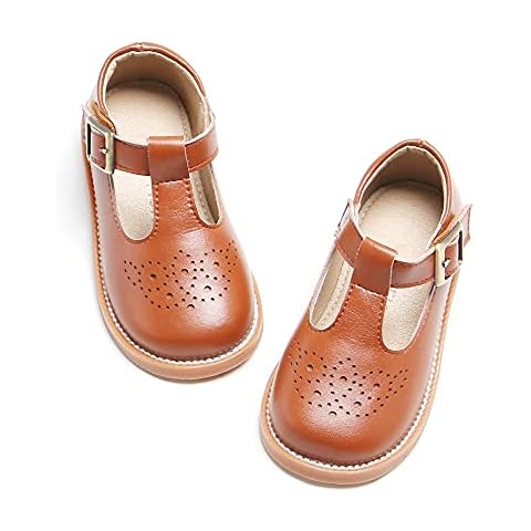 Kiderence Toddler Little Girls Mary Jane Dress Shoes School Oxford for Girls Brown Flats Size 12M Cover