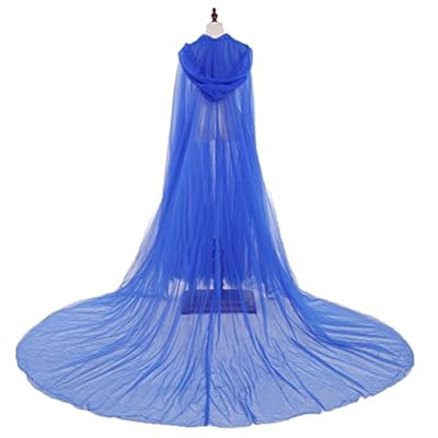 Damen Hochzeit Tüll Umhang Kapuze Elf Umhang Brautkleid Robe mit langem Zug – Bild 6