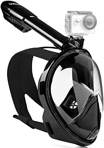 DIVELUX Full Face Snorkel Mask - Snorkeling Gear for Adults and Kids - Diving Mask with 180° Panoramic Viewing - Anti Fog & Anti Leak Scuba Mask, S/M, L/XL, XS, (Black, S/M)