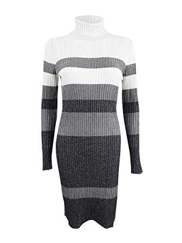 Calvin Klein Womens Stripped Turtleneck Sweatshirt Dress White XL