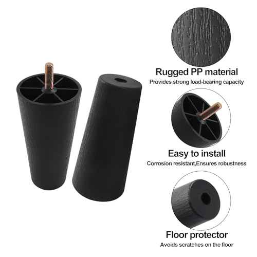 Patas para mesa y sofá de 5 pulgadas redondas cónicas para elevar tus muebles con pernos M8 4