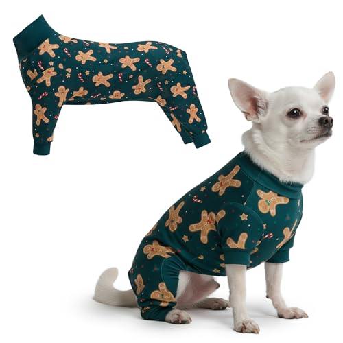 Image of Spark Paws Dog Christmas Pajama, Dog Recovery Suit Male, Onesie, Ultra-Soft and 4-Way Stretch, for Small Medium and Large Breeds - Gingerbread Man - S