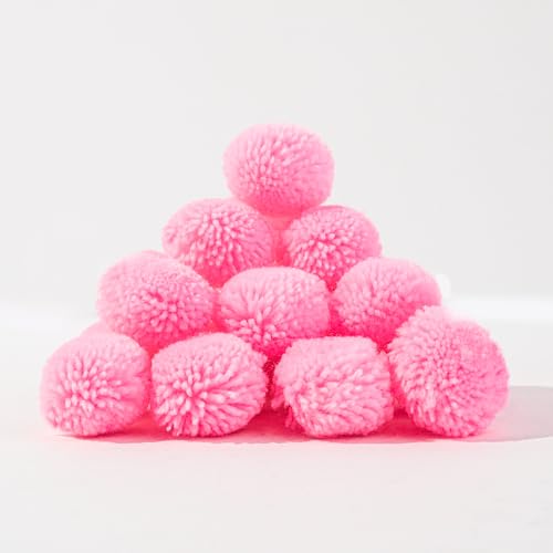 adeweave 1 Inch 100 Baby Pink Handmade Pompoms for Craft, Soft and Fluffy Cashmere Wool poms Ideal for Any Art and Craft Projects