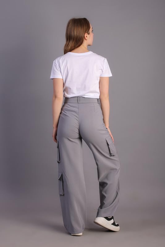 Image of HIGH Buy Women Korean 5 Pocket Cargo Comfort and Styles Baggy Super Lycra Pants for Women and Girls - Perfect High Waist Trousers for Women