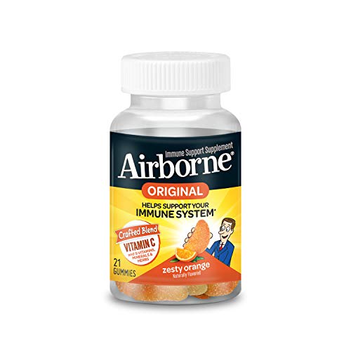 Airborne Vitamin C 750mg (per serving) - Zesty Orange Gummies (21 count in a bottle), Gluten-Free Immune Support Supplement With Vitamins C E, Selenium