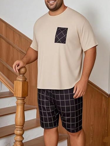 Verdusa Men's Plus Size 2 Piece Plaid Pajama Set Pj Sets T Shirts Lounge Set with Shorts3