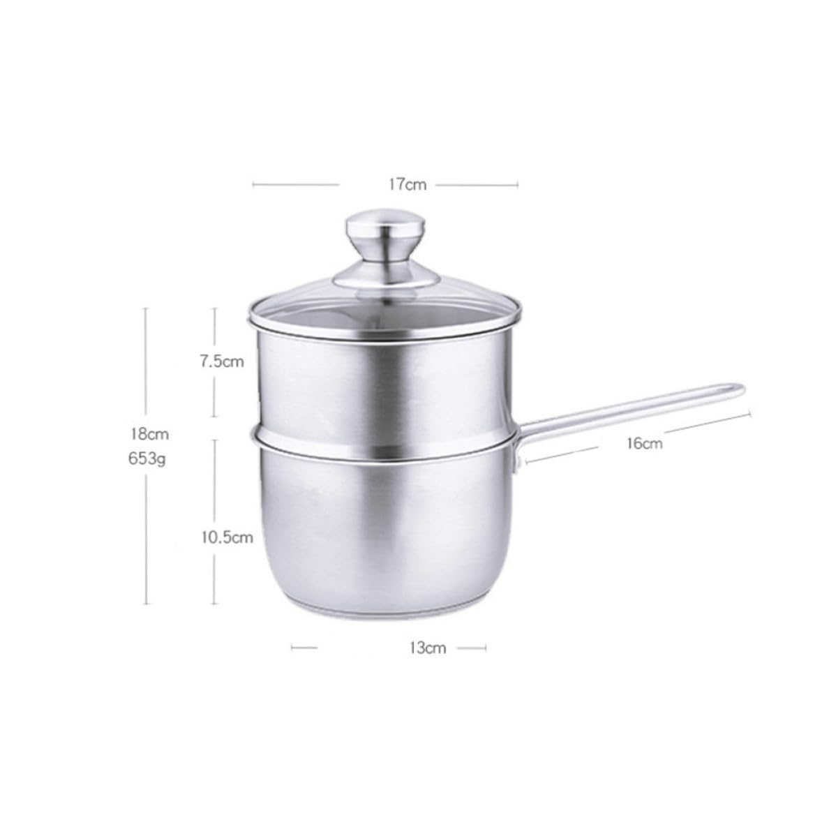 Edelstahl Stieltopf mit Deckel und Dampfgarer Ergonomisches Design 16cm Multifunktions Kochtopf für Babybrei und Instant Nudeln für Zuhause und Outdoor