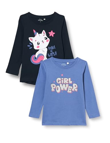 NAME IT NMFVIOLET 2P LS Loose Top S1, Camisa Manga Larga Niñas, Velvet Morning/Pack:Dark Sapphire,