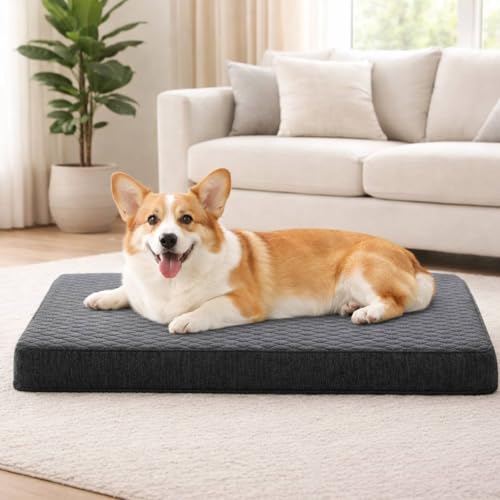 JOEJOY Orthopedic Dog Beds Medium Washable Dog Crate Bed Memory Foam Dog Bed with Removable Cover 74x46x7.5CM