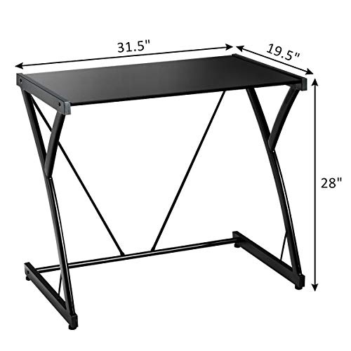 Tangkula Computer Desk Writing Table With Glass Top, Z-Shape Iron Frame Study Writing Desk With Adjustable Feet, Simple Laptop Desk Home Office Desk Computer Workstation #TOP2