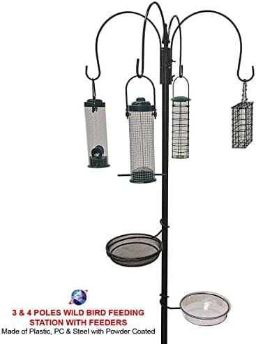 Denny International® Wild Bird Feeding Station with Feeders Water & Seed Tray Perfect for Gardens Outdoor Feeder Table Ground Spike Base (Height: 223cm Tall)