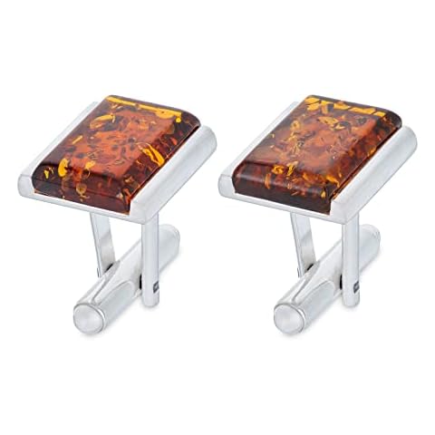 AMBEDORA Men's Modern Silver Cufflinks with Amber Cover