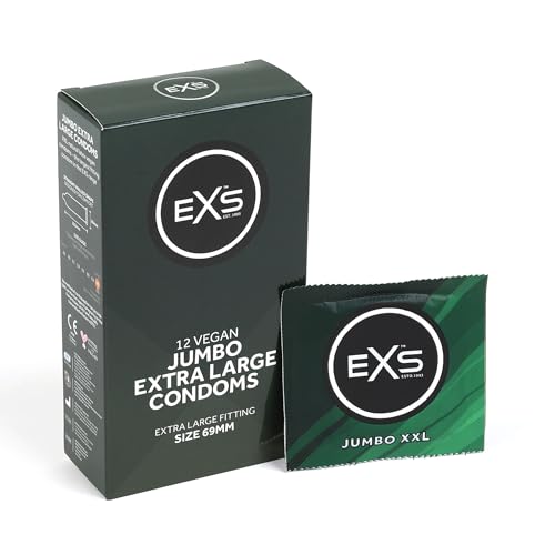 EXS Preservativos Jumbo | Látex natural y silicona lubricados | Tamaño extra grande | Vegano | Paquete de 12