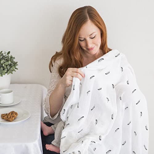 Image of Amazing Baby Muslin Swaddle Blanket, Premium Cotton, Little Feather, Gray & Soft Black