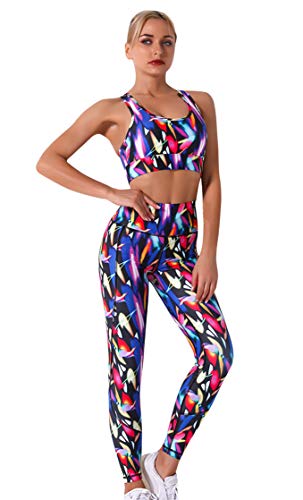 SUSIELADY Women's Workout Outfit 2 Pieces Printed Yoga Leggings with Racerback Sports Bra Gym Clothes Set Athletic Yoga Suits