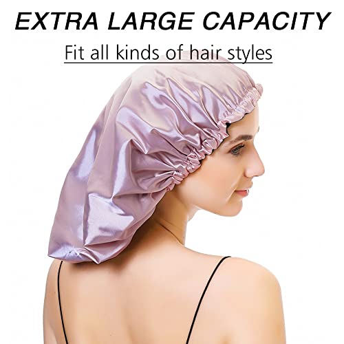 Image of Extra Large Adjustable Double Layer Satin Hair Bonnets with Drawstring for Women Night Sleeping Long Silky Satin