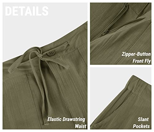 Image of PASLTER Mens Cotton Linen Pants Casual Summer Beach Pants Dress Trousers | Loose Fit, Elastic Drawstring Waist, Lightweight, Straight-Legs, Slacks, Yoga, Work, Vacation, Quick Dry
