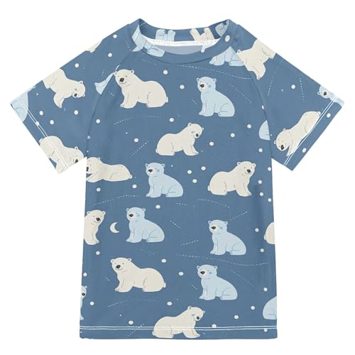 Blue Polar Bear Stars Blue Girl Bathing Suit Sun Protection Kids Rash Guard Swim Girls Swimwears Beach Tops for Youth Boy 11-12Y