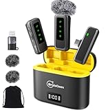 Wireless Lavalier Microphone for iPhone Android pc ipad, with 48H Charging Case, 130ft Range,Noise Cancelling, mini Mic for YouTube Vlog, Live Stream,Video Recording Podcast,Online meeting and class