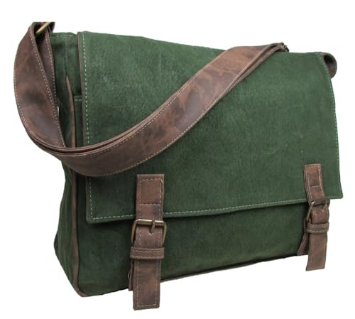 Bolsa Pasta Transversal Carteiro Notebook Laptop em Lona Masculino Feminino (Verde)