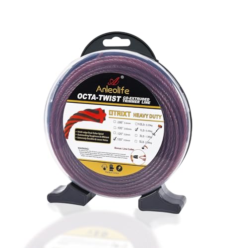 A ANLEOLIFE 1-Pound Heavy Duty Octa-Twist .155-Inch-by-126-ft Trimmer Line Donut,OTRIXT Co-Extruded Multi-Edge Spiral Weed Eater String, Red
