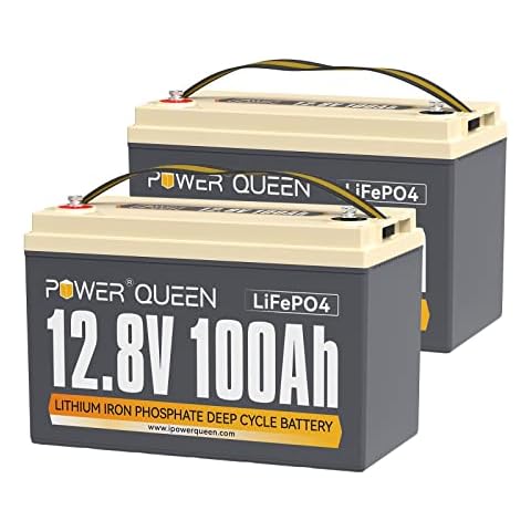 Power Queen 2 Pack 12,8V 100Ah LiFePO4 Akku Eingebaute 100A BMS Lithium-Batterie LiFePO4 100Ah 2560Wh 4000+ Zyklen Reihe/Parallel für Solaranlage Home System Wohnmobil Autarkes Leben Trollihng-Motor Cover