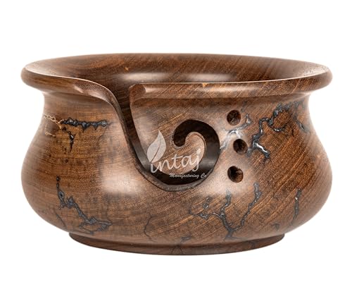 Image of INTAJ Wooden Yarn Bowl for Knitting and Crochet, 7 Inch No-Snag Holder
