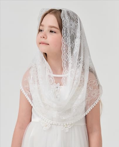 First Communion Veil for Girls Lace Floral Chapel Veil Holy Communion Accessories for Baptism K114