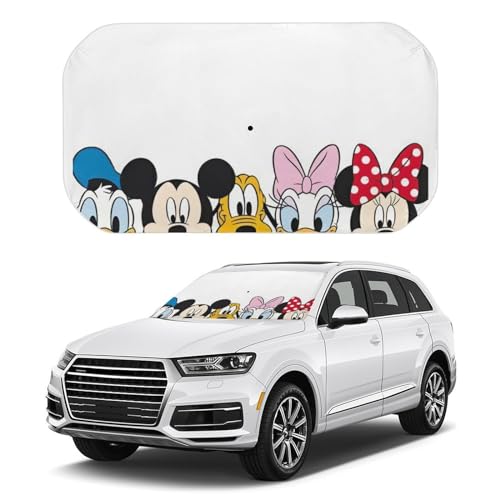ミッキーマウス (1) 車用 サンシェード 傘型 折り畳み式 フロントガラス用 車用パラソル 日よけ 遮光 強力断熱 日焼け対策 車内用品 UVカット 車中泊 プライバシー保護 取付け簡単 収納便利 収納ポーチ付き プレゼント 133x73cm