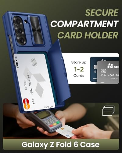 Image of for Samsung Galaxy Z Fold 6 Case with Card Holder & Hinge Protection, Built-in Screen Protector & Camera Cover, Sturdy Durable Protective Multifunctional Wallet Phone Case for Z Fold 6 5G, Blue